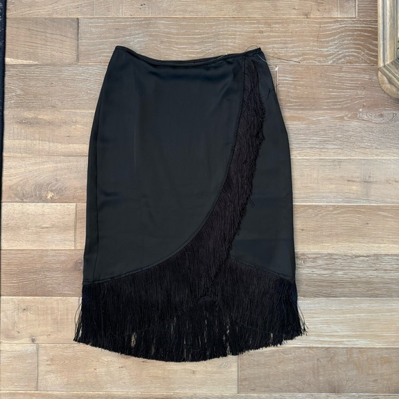 Bailey 44 Black Satin Fringe Skirt - Picture 2 of 4